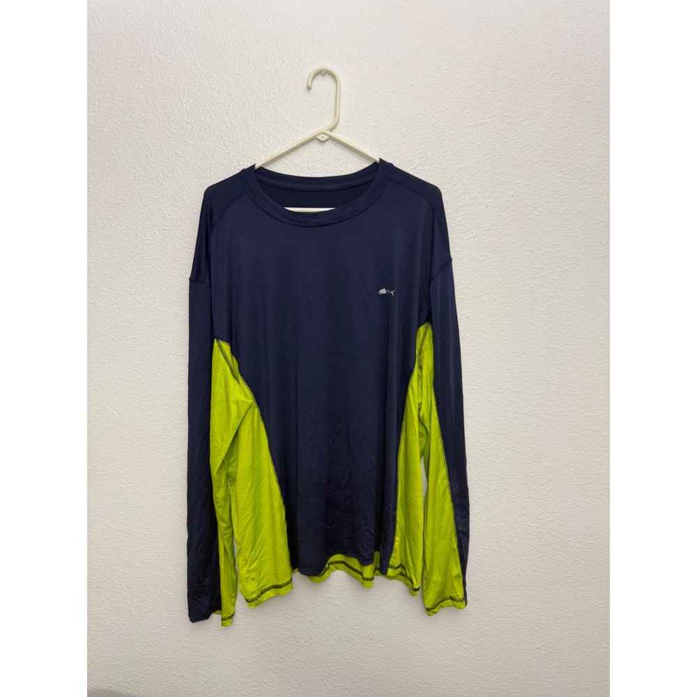 Silver Bait Mens Fishing Shirt XXL Navy Blue Lime Green Long Sleeve Performance
